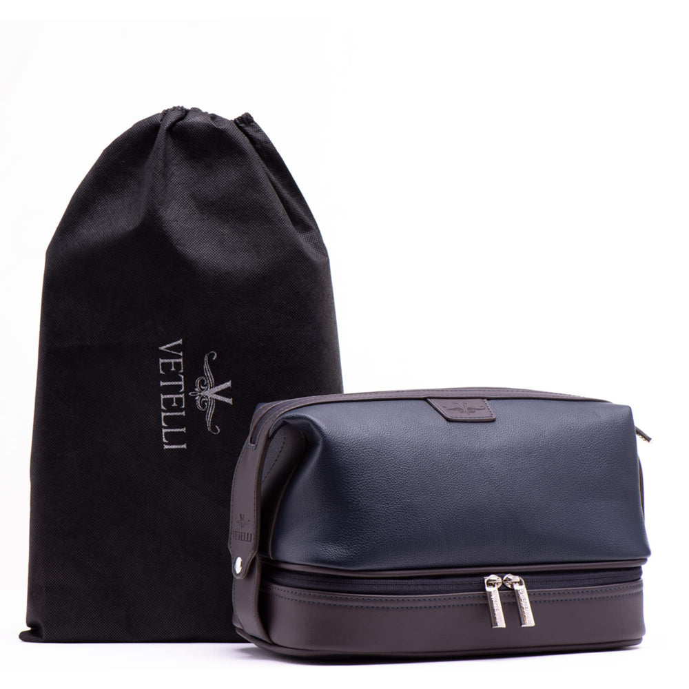 Vetelli Leo large leather bag main compartment for organizing toiletries.