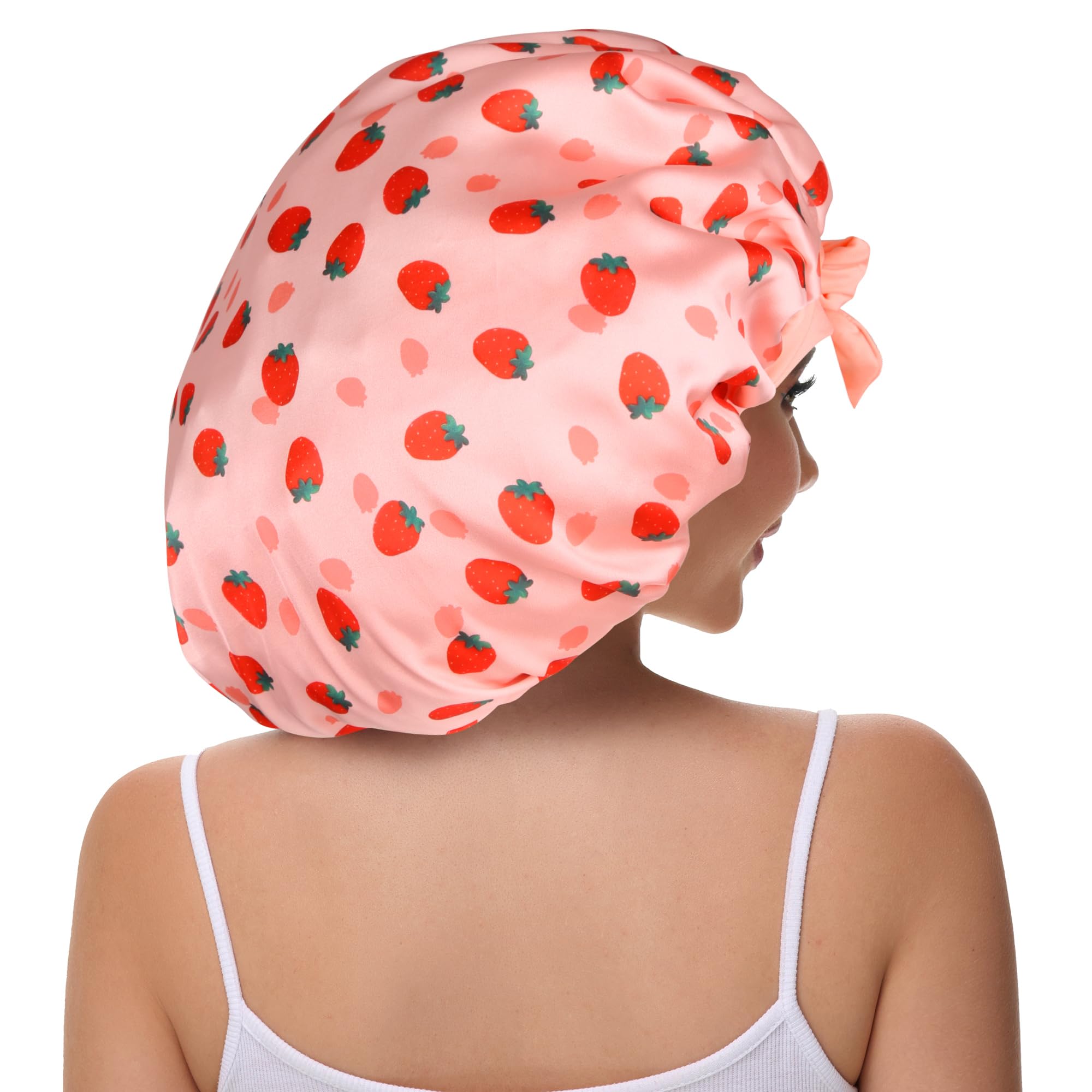 Vettres adjustable-band satin bonnet demonstrates secure fit for different head sizes