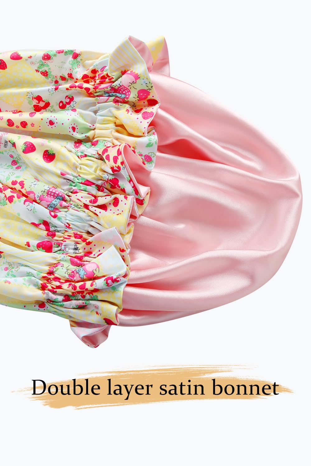 Vettres bonnet ruffled trim closeup highlights soft double-layer edge for comfortable wear.