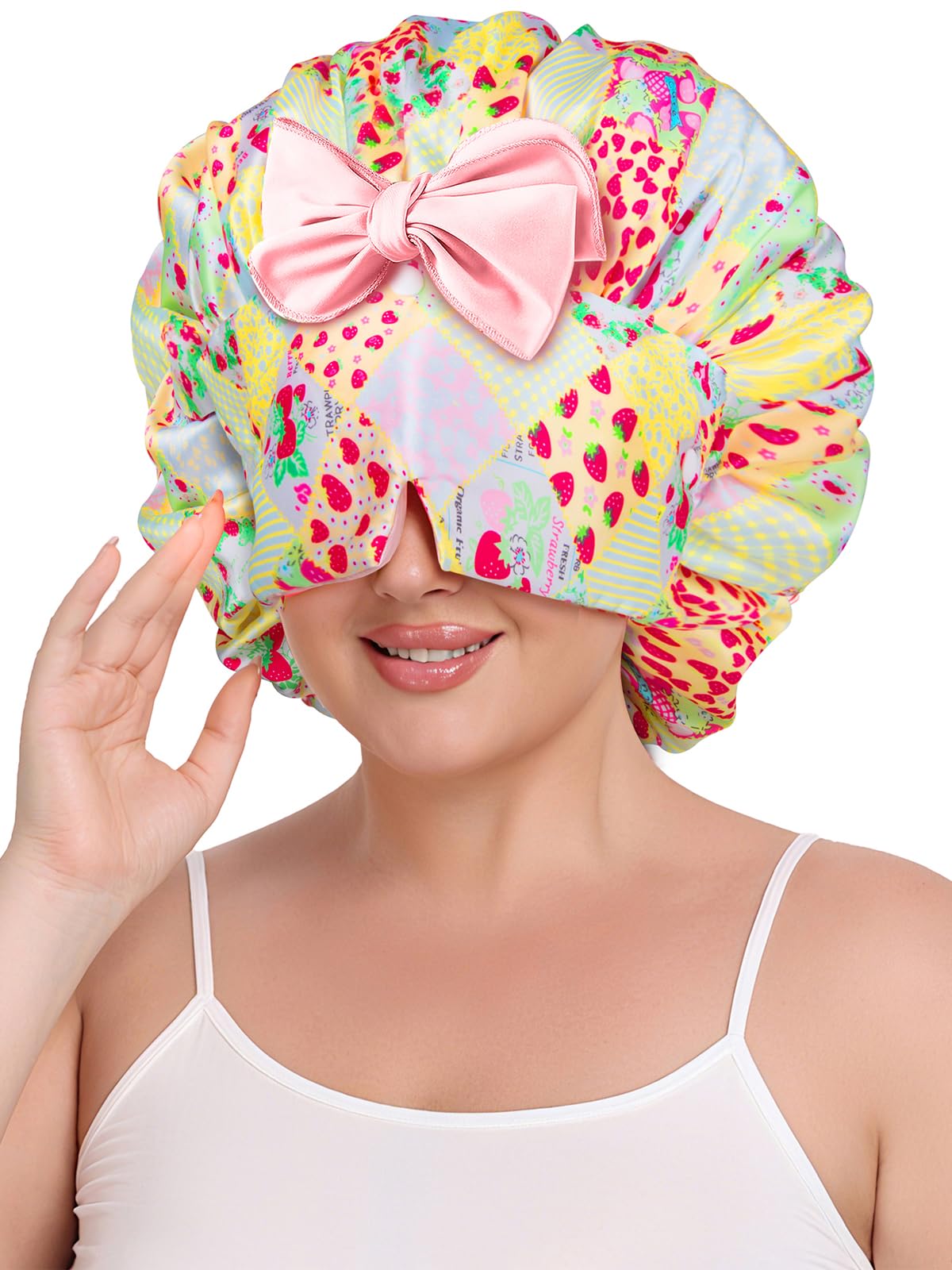 Vettres double-layer satin bonnet shown full, designed to reduce friction and protect curls overnight.