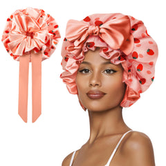 Vettres silk bonnet provides full coverage for all hair types, protecting waves and curls overnight.