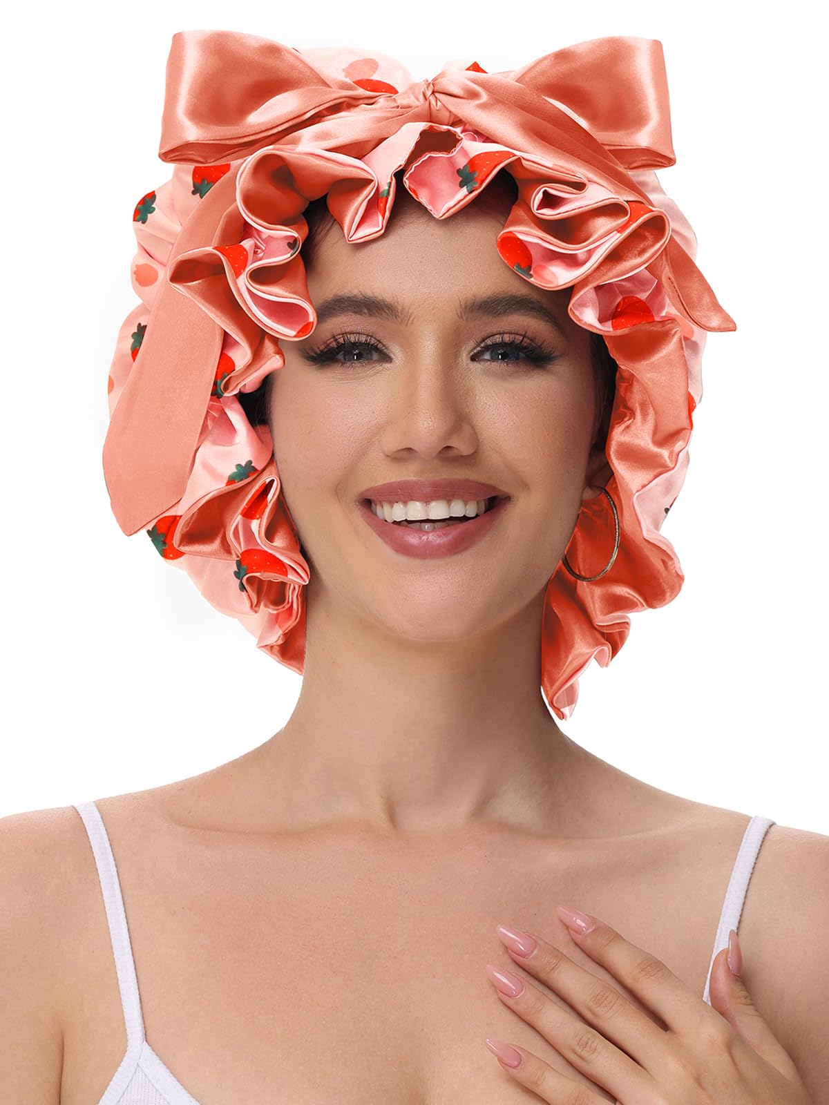 Vettres silk bonnet soft stretch fabric keeps moisture in and reduces frizz.