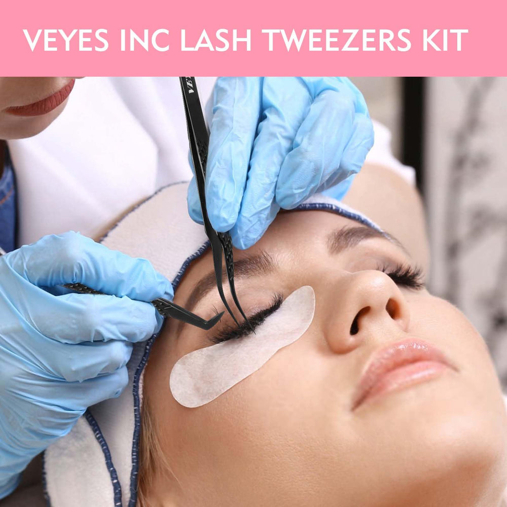 VEYES INC black-finish lash tweezers for professional salon use
