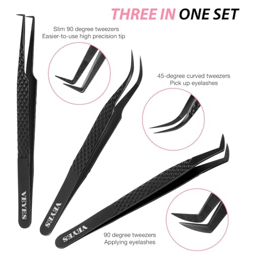 VEYES INC stainless steel 3-piece set shows durable lash extension tools