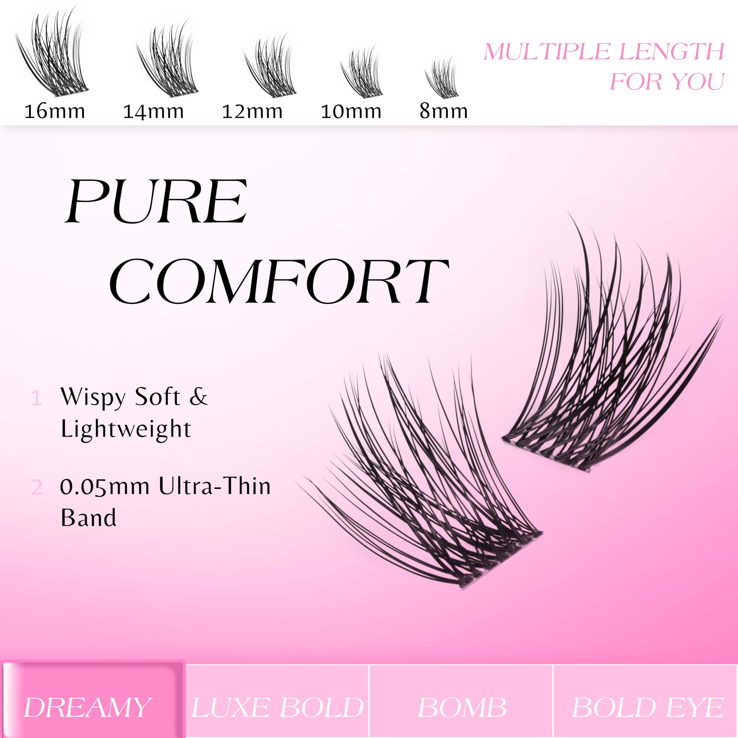 VEYESBEAUTY invisible-band lashes 8-16mm tray for natural look