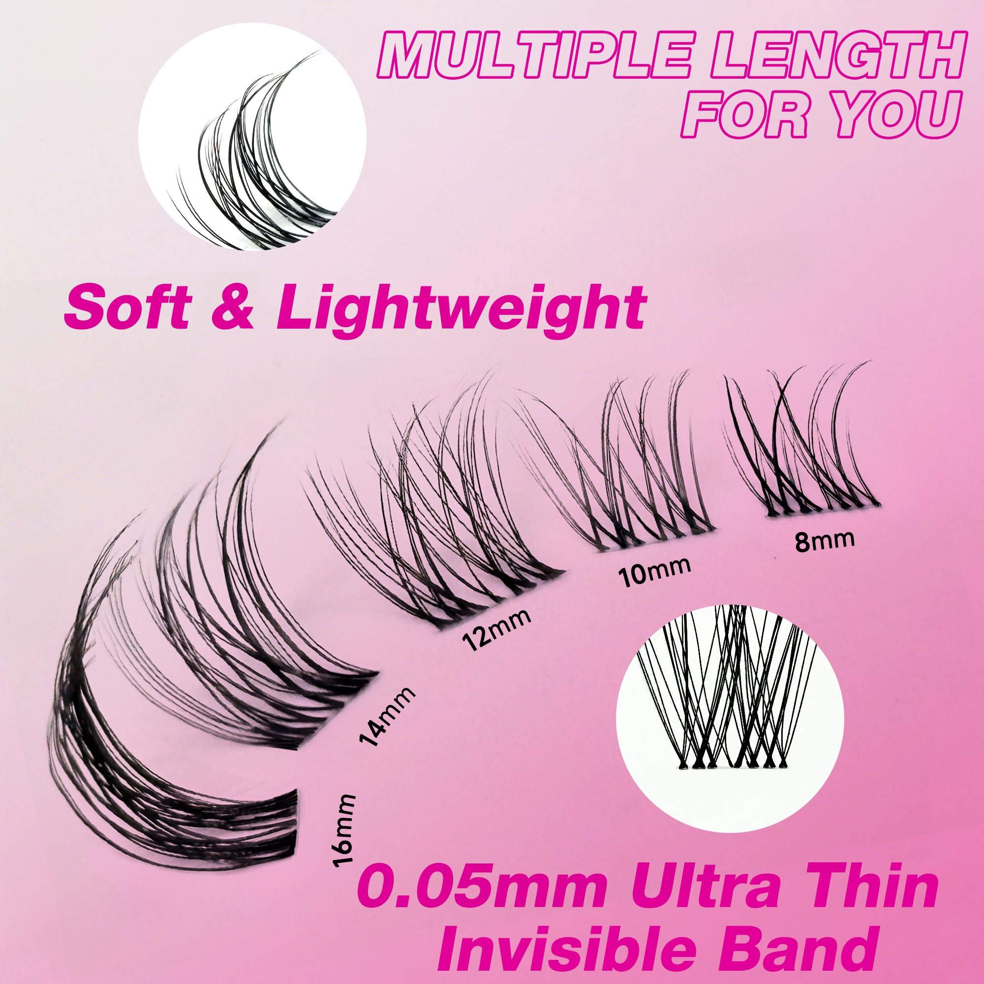 VEYESBEAUTY invisible-band lashes with 8–16mm mix for lightweight comfort.
