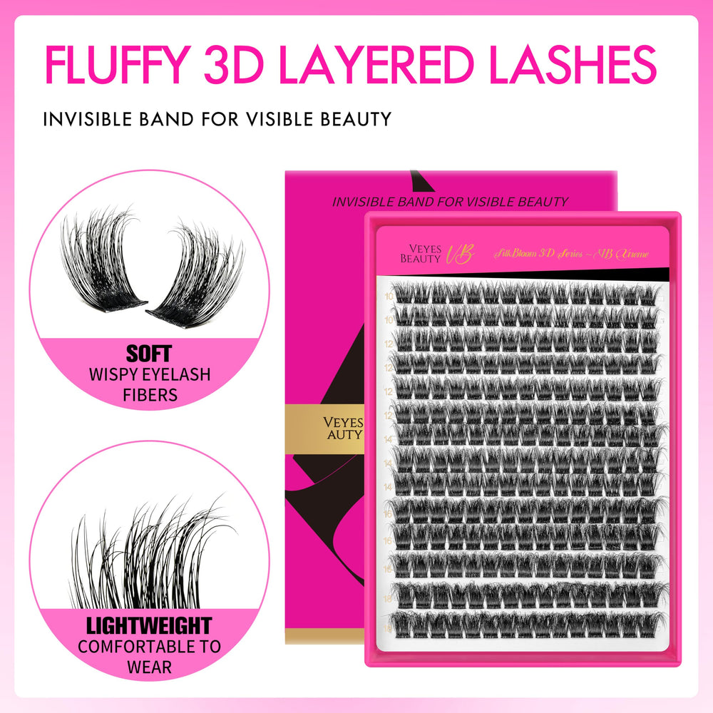 VEYESBEAUTY lash clusters 3D layered fluffy for wispy effect