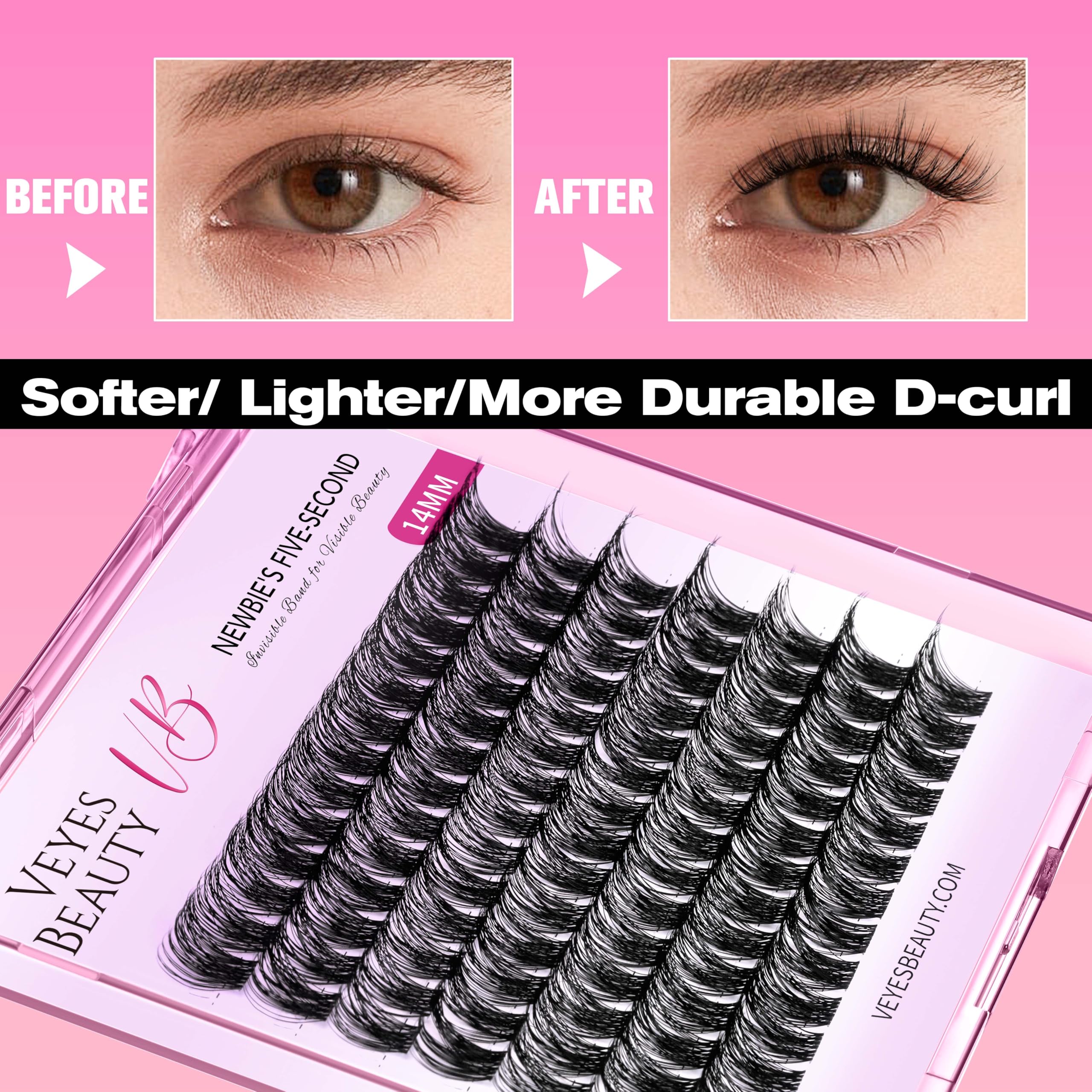 VEYESBEAUTY Dreamy 14mm single length creates versatile daytime-to-evening looks.