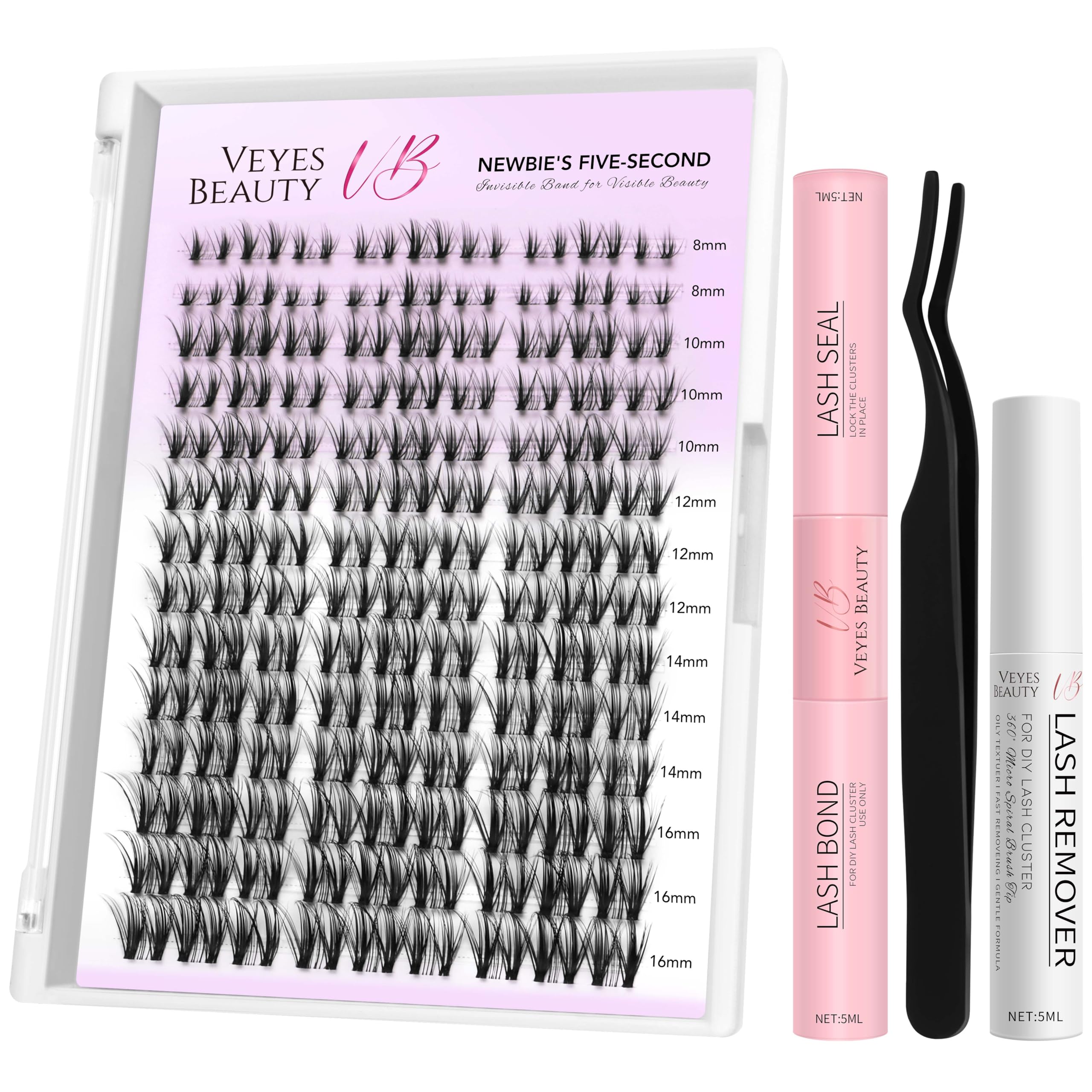 VEYESBEAUTY lash clusters kit packaging enables easy at-home lash styling and reuse.