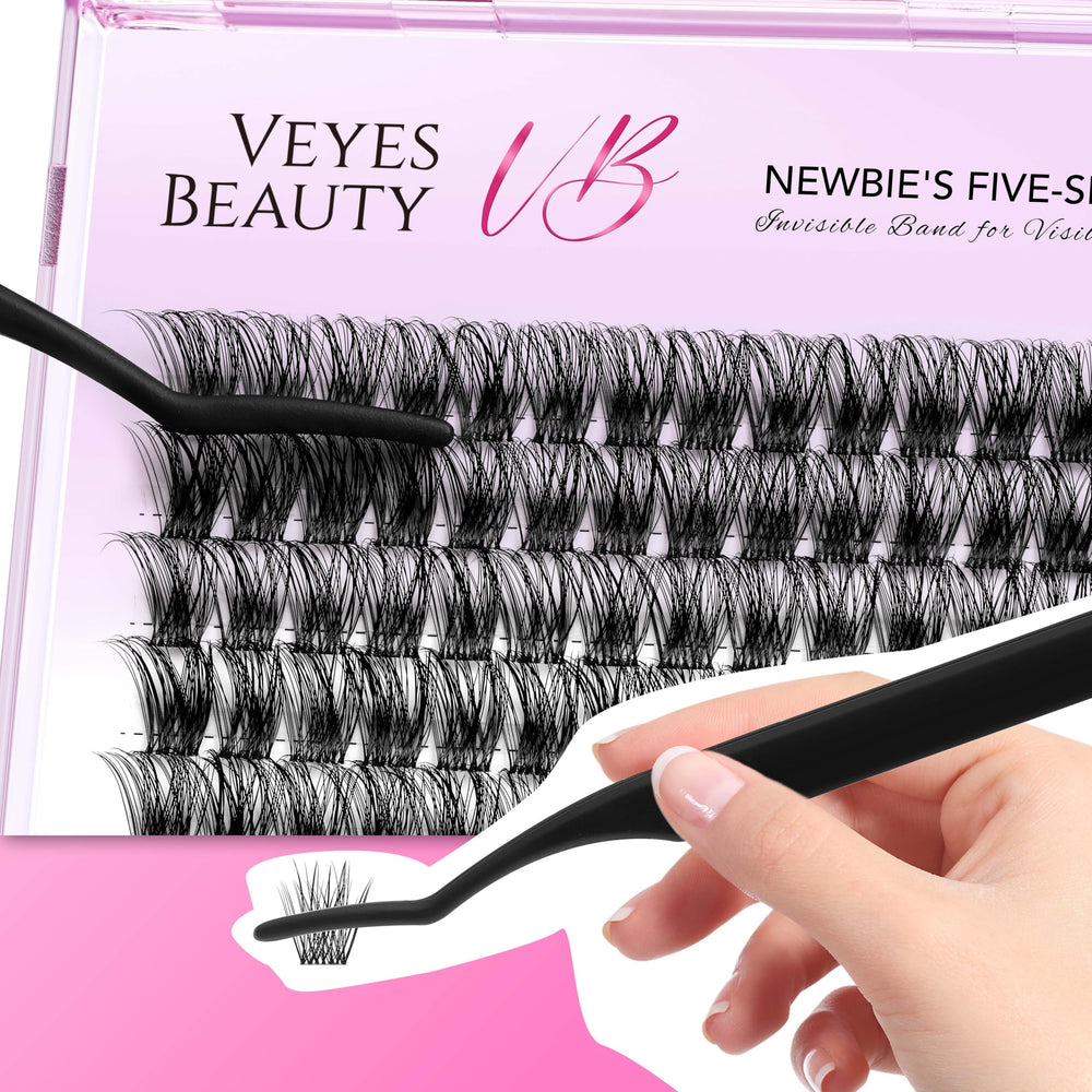 VEYESBEAUTY lash clusters application steps guide for simple self-application.