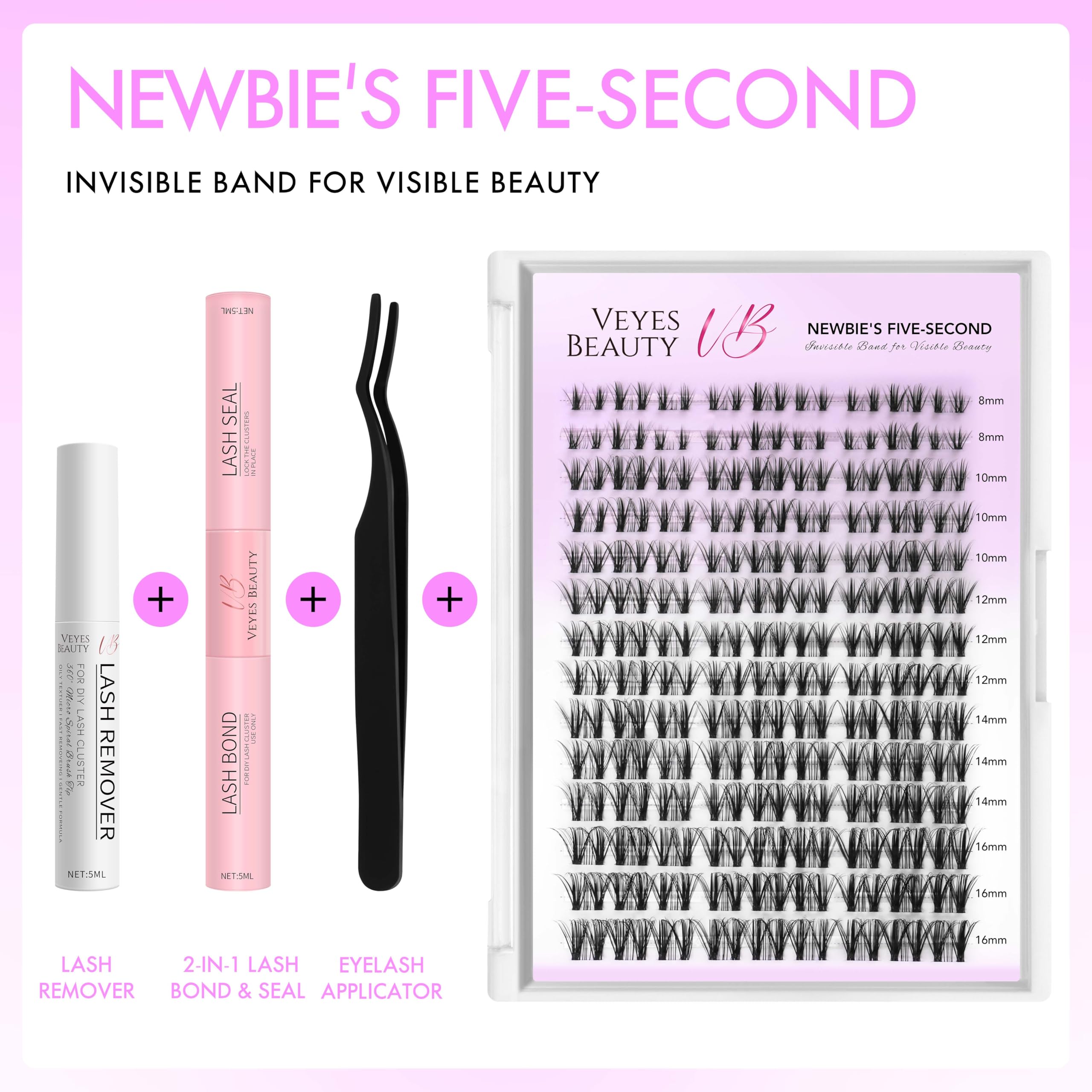 VEYESBEAUTY lash clusters with a wider band for quick, natural-looking volume.