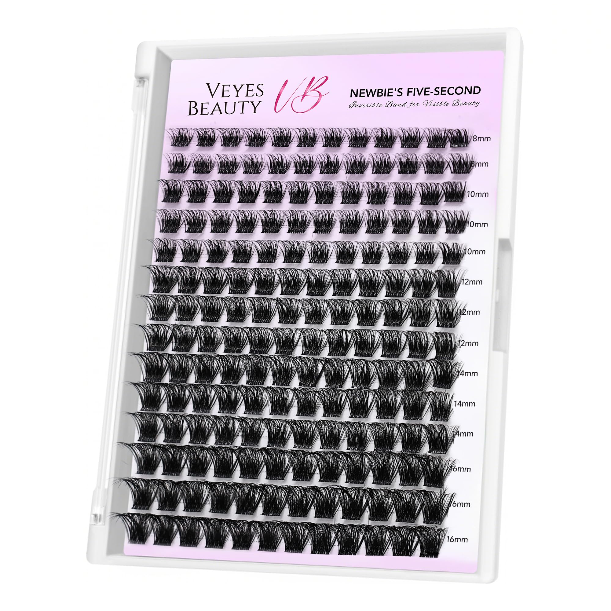 VEYESBEAUTY Siren cluster lashes tray closeup showing volume-ready clusters for easy DIY lashes