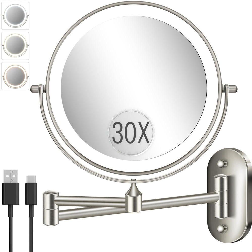VFD 30X1X wall-mounted mirror close-up view for eyeliner precision