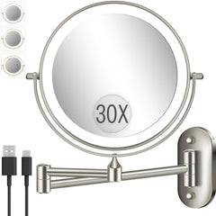 VFD 30X1X wall-mounted mirror close-up view for eyeliner precision