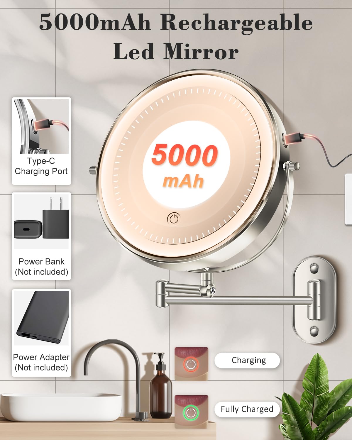 VFD 360-degree rotation and foldable mount save space when stored