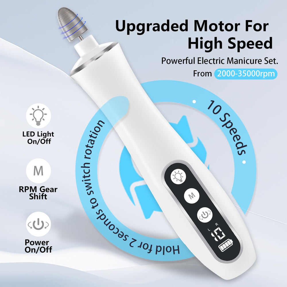 VFD cordless nail filer with LED light kit enables on-the-go grooming