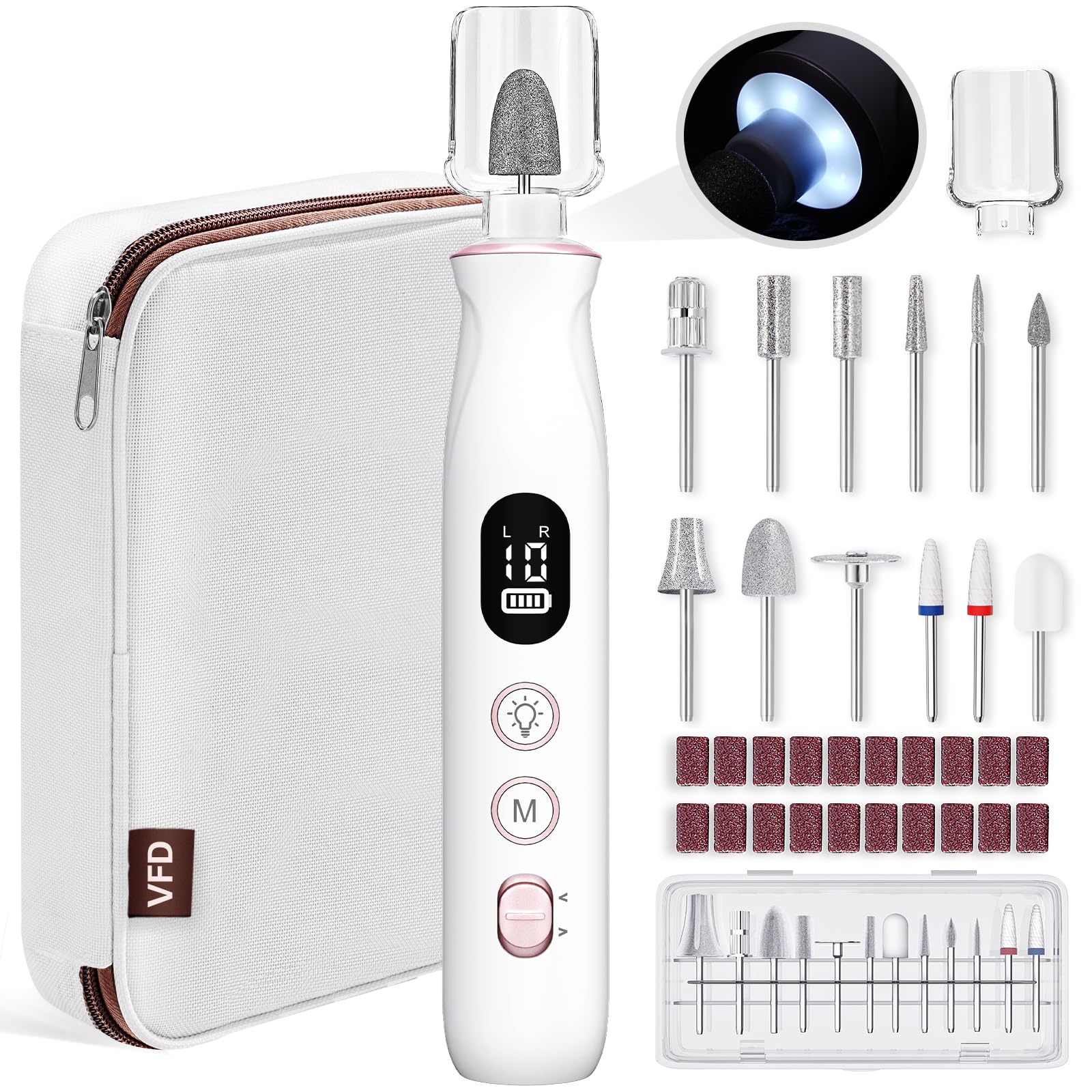 VFD electric nail drill cordless-rechargeable for convenient at-home nail care.