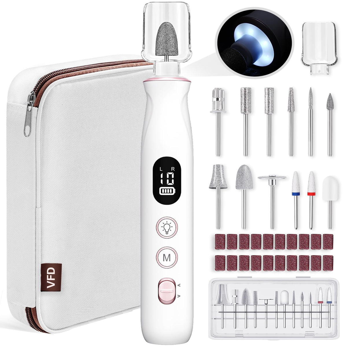 VFD electric nail drill cordless-rechargeable for convenient at-home nail care.