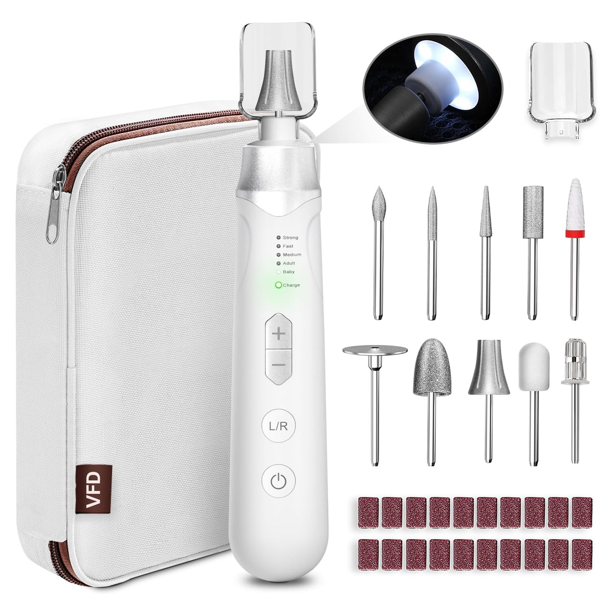VFD electric nail file cordless 2000mAh enables portable at-home manicures and pedicures