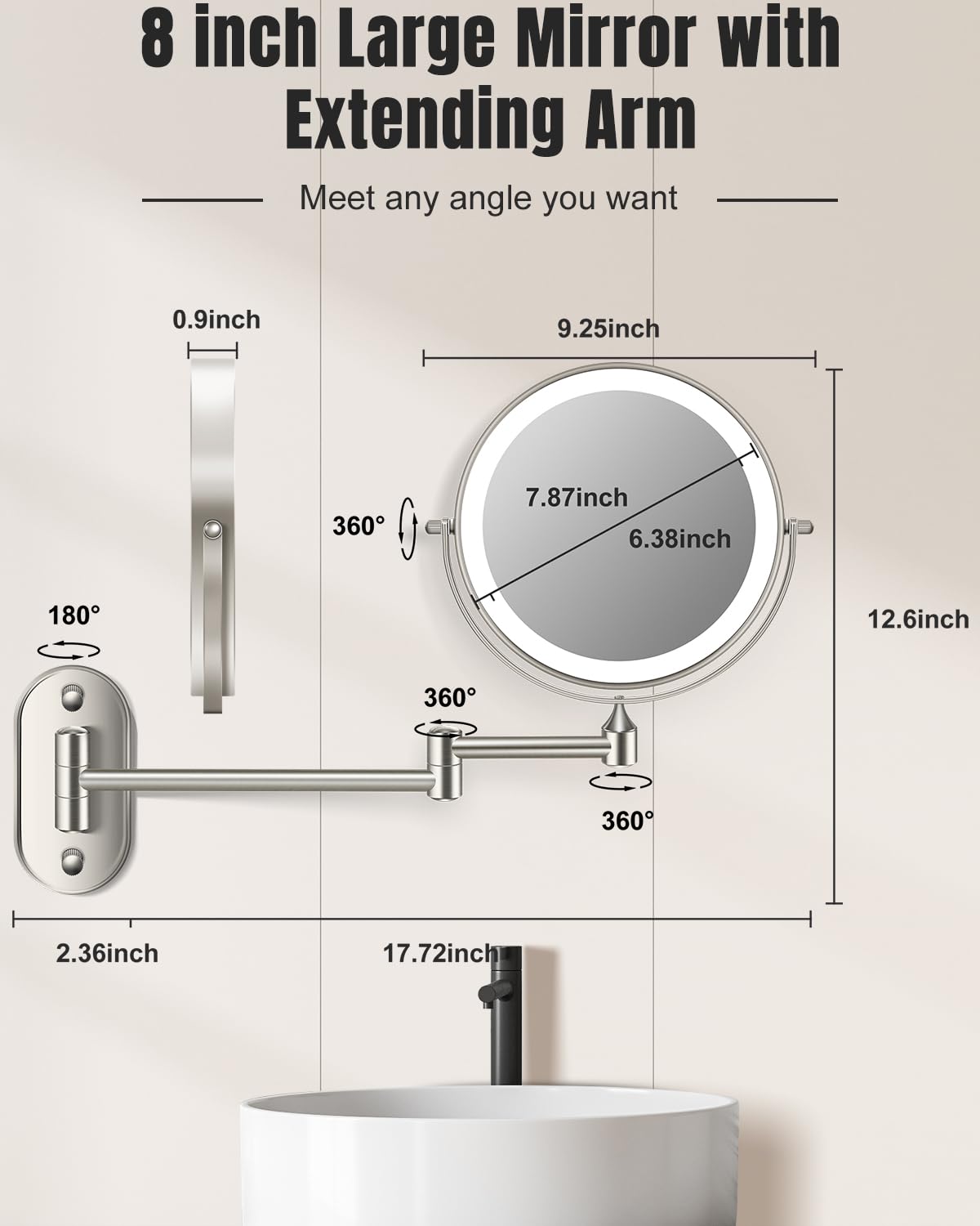 VFD extendable arm in use shows flexible positioning for makeup