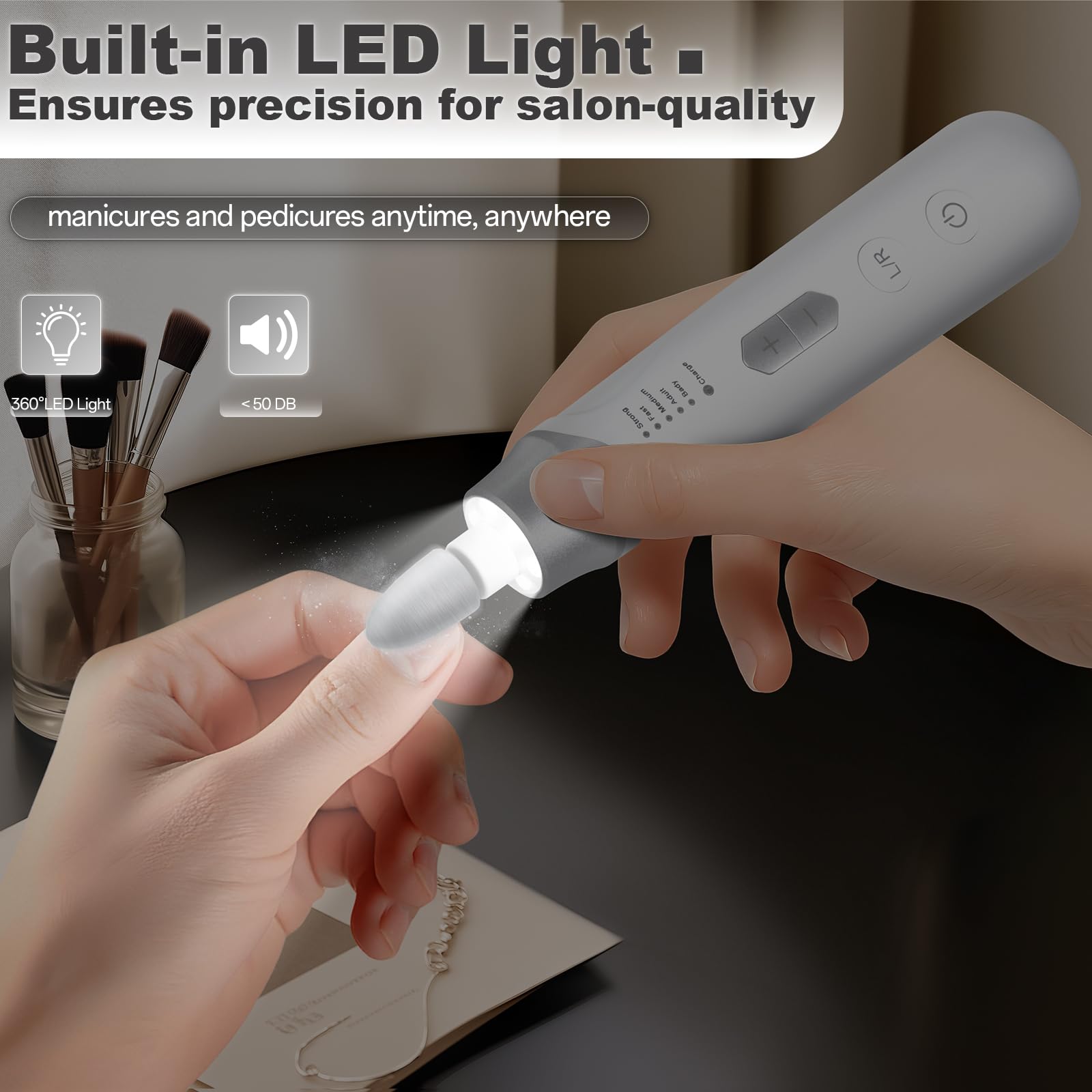 VFD nail drill LED light and bits for precise shaping and buffing