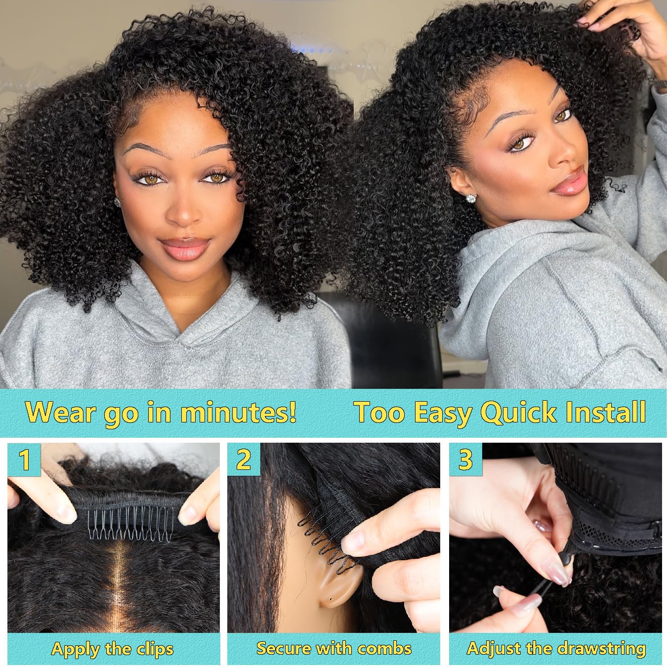 VFFTI glueless cap with drawstring for simple wear
