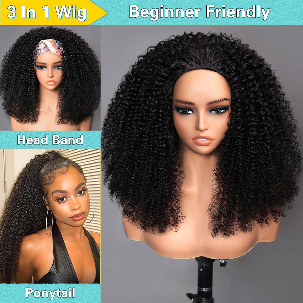 VFFTI kinky curly half wig drawstring attachment for quick secure fit