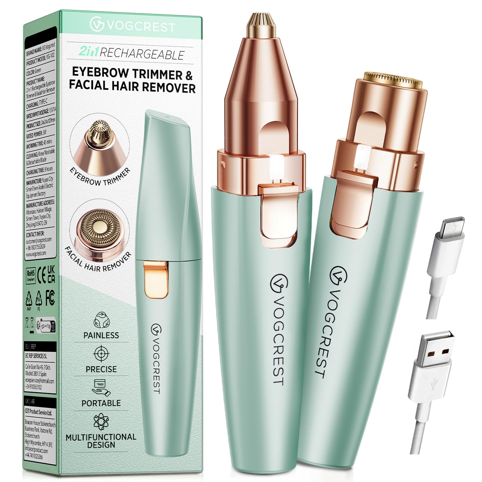 VG VOGCREST Eyebrow Facial Trimmer in use on face for precise hair removal