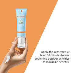 VGO Clear Face Sunscreen bottle with water splash showing 80-minute resistance.