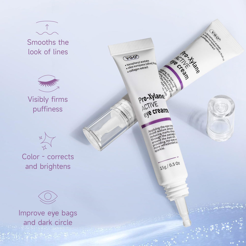 VGO Eye Cream being applied around the eye area in morning routine.
