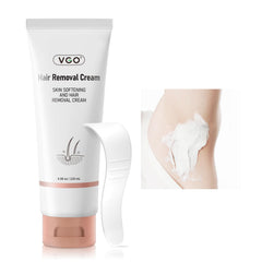 VGO hair removal cream tube closeup showing smooth skin potential