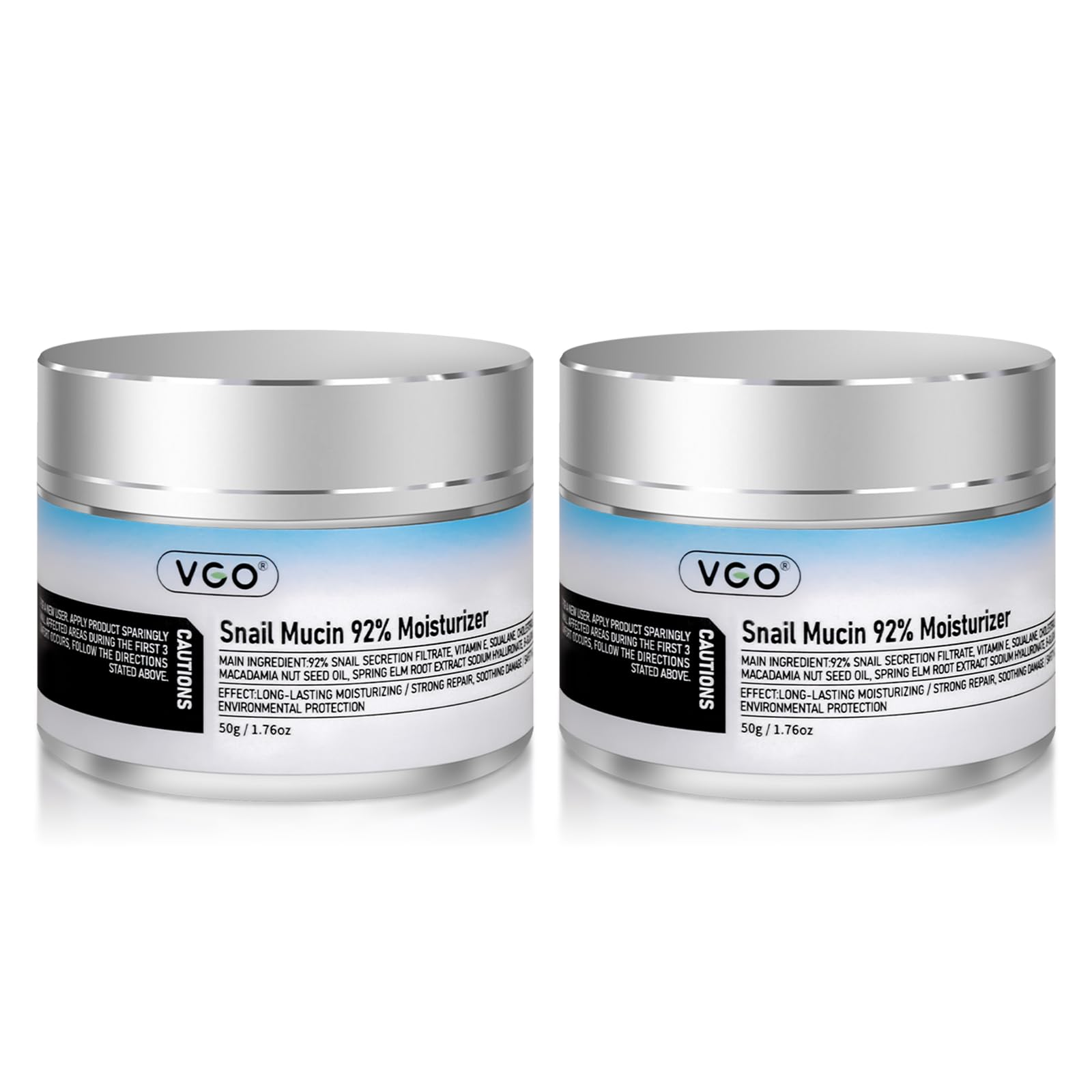 VGO snail mucin moisturizer pack bottles—two jars for extended hydration and routine flexibility.