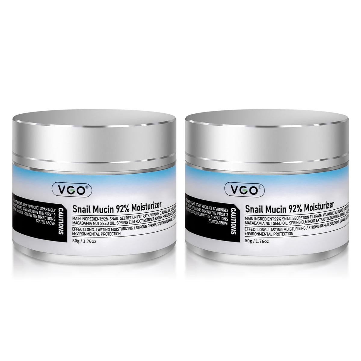 VGO snail mucin moisturizer pack bottles—two jars for extended hydration and routine flexibility.