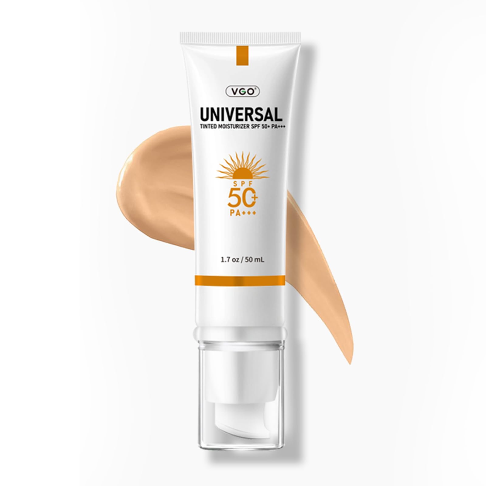 VGO tinted sunscreen SPF50 bottle front shows travel-friendly design for daily protection.