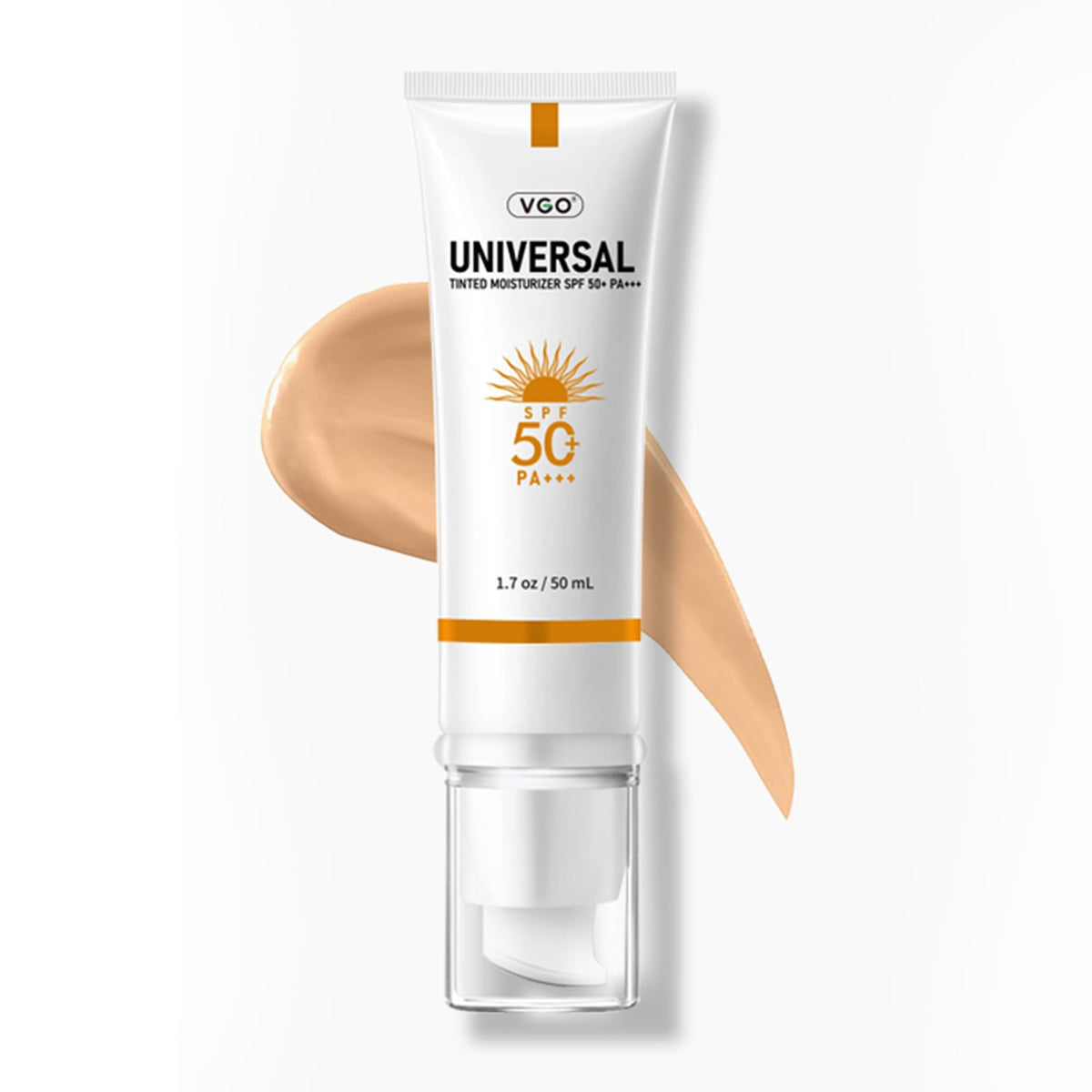 VGO tinted sunscreen SPF50 bottle front shows travel-friendly design for daily protection.