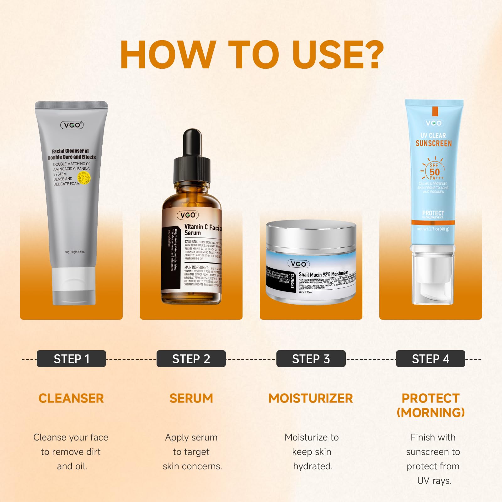 VGO Vitamin C Serum glow visual hints at luminous, healthy-looking skin after use