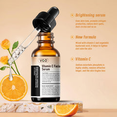 VGO Vitamin C Serum hyaluronic acid graphic emphasizes hydration boost and plump look