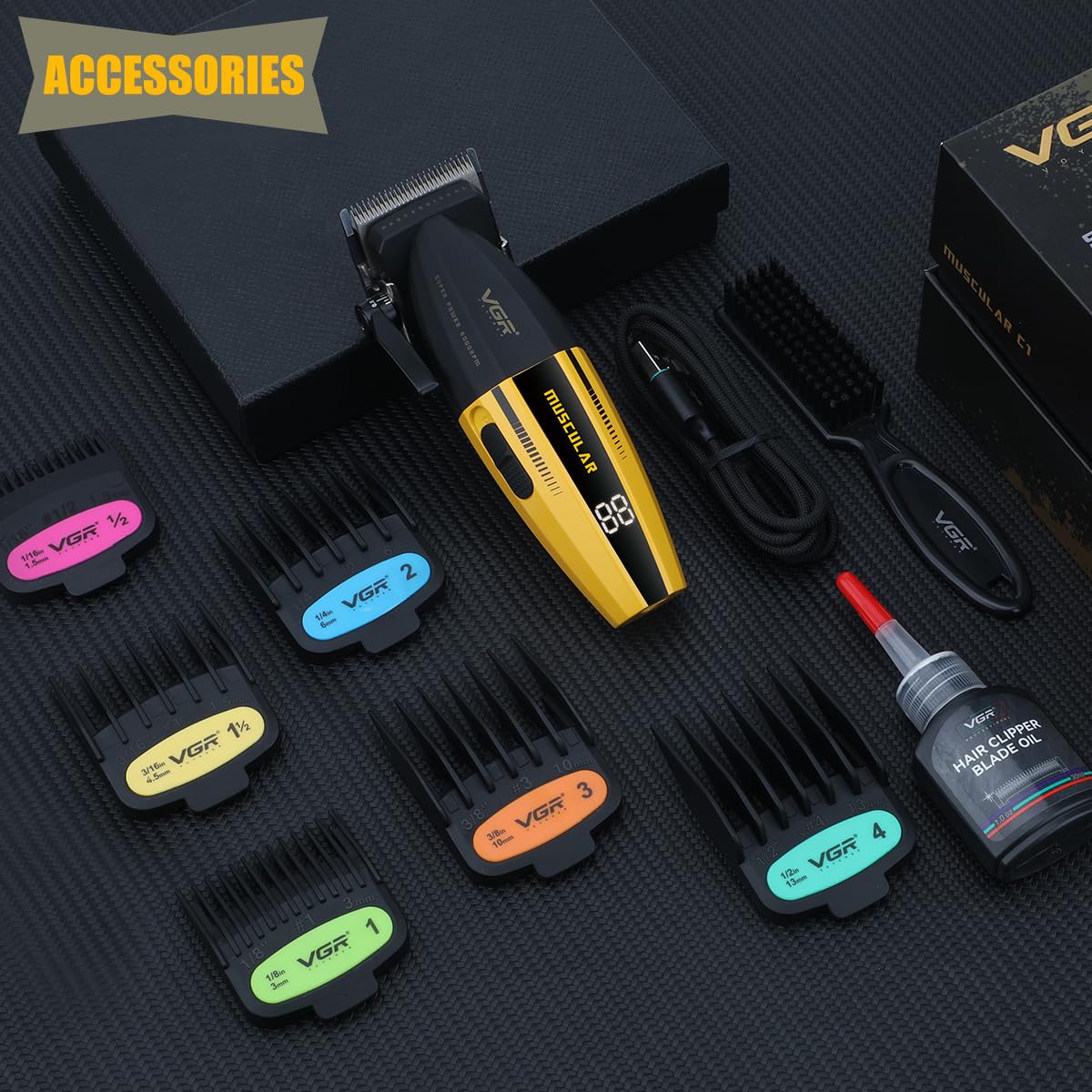 VGR 285 USB charging kit with oil and styling comb for ready grooming