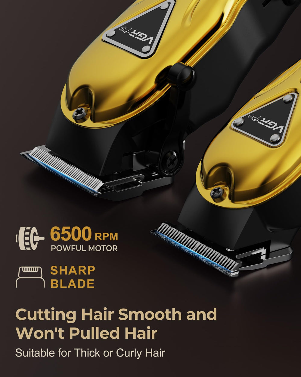 VGRPRO electric hair clippers 6500RPM motor for smooth, snag-free cuts.