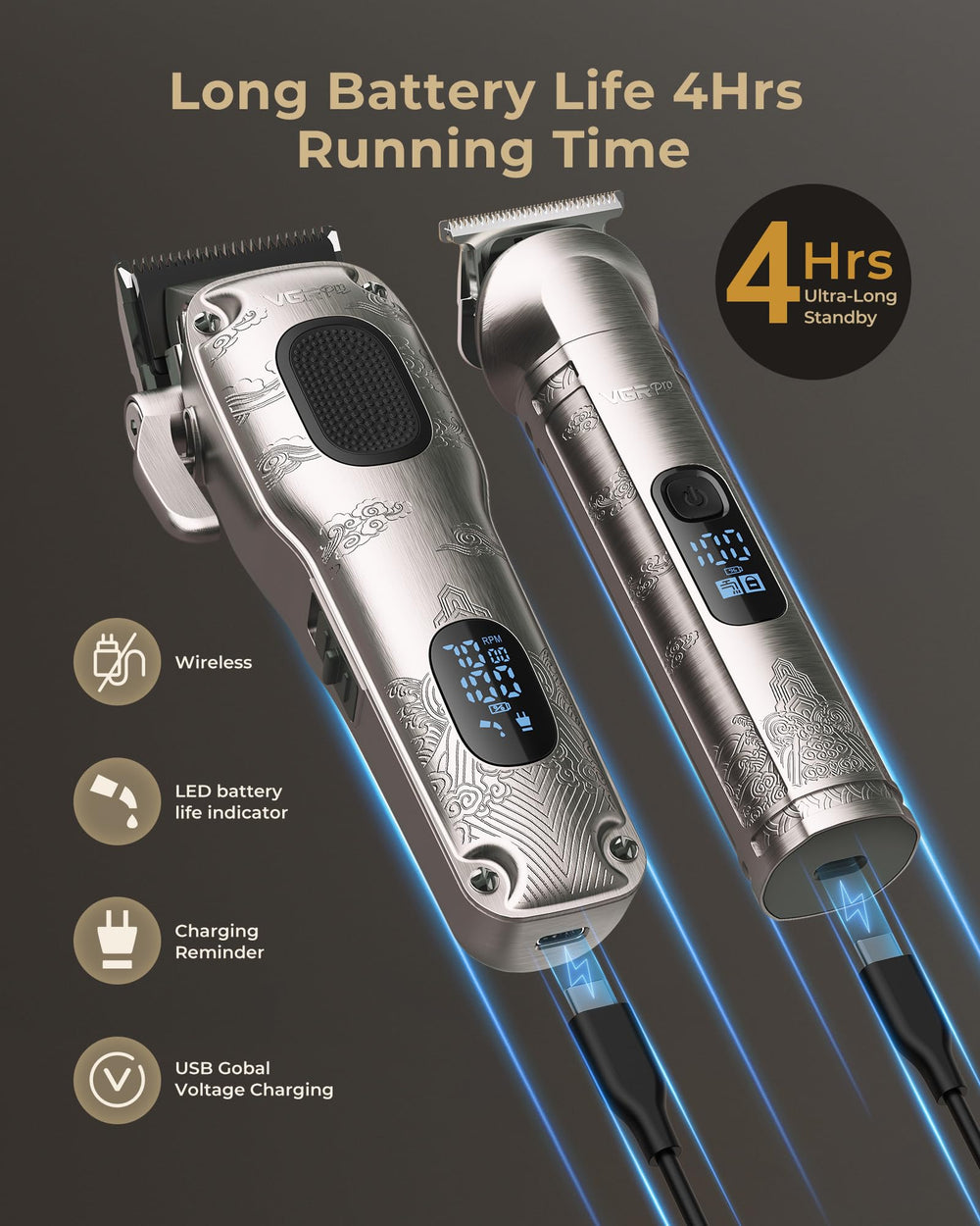 VGRPRO cordless use shown during a full home haircut with no cord clutter