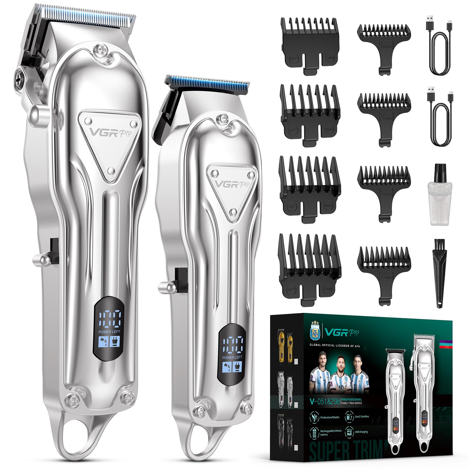 VGRPRO electric clippers with battery life display enabling cordless grooming anywhere.