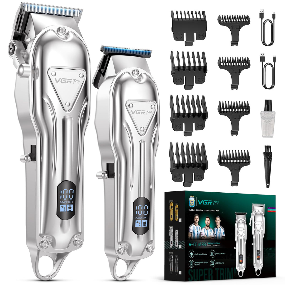 VGRPRO electric clippers with battery life display enabling cordless grooming anywhere.