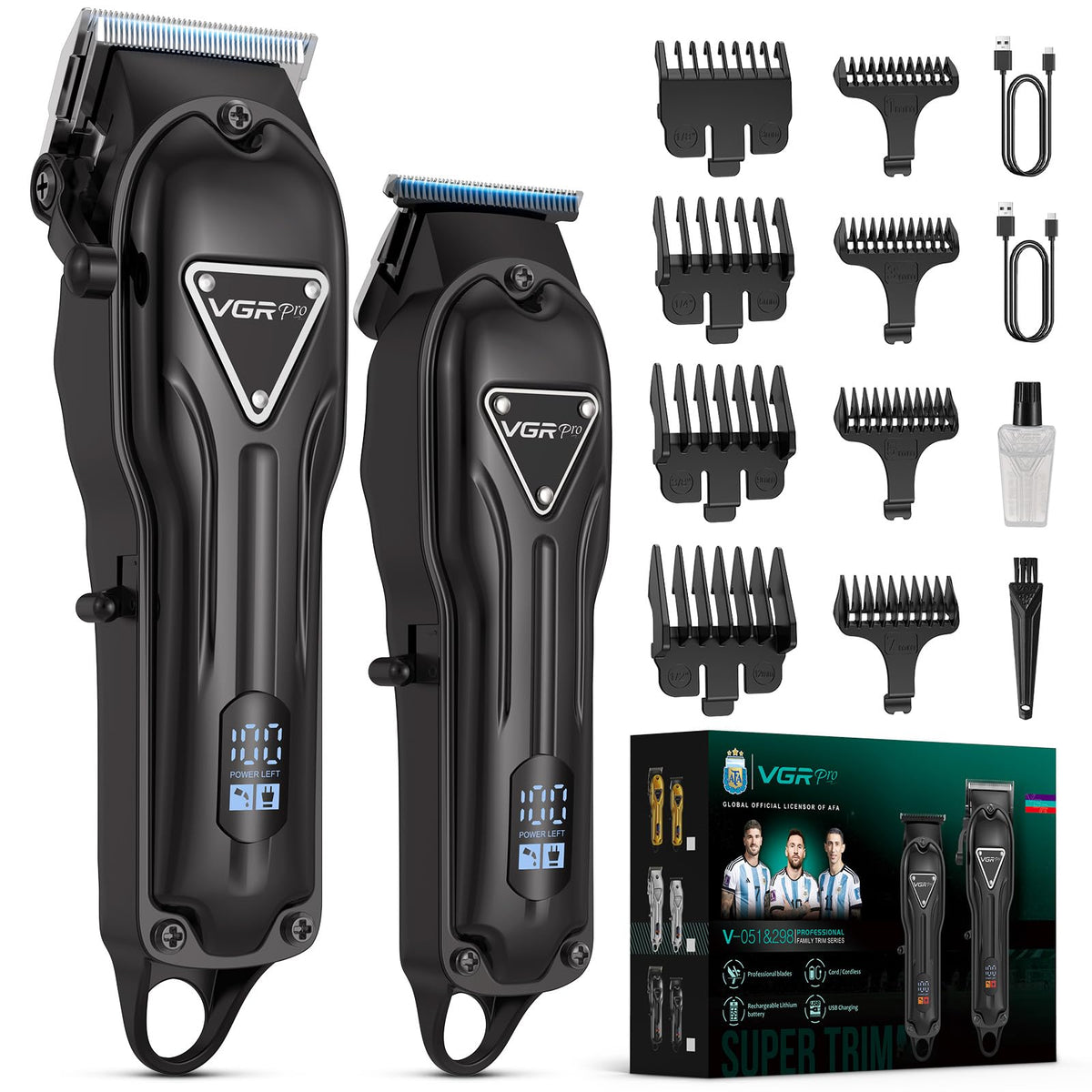 VGRPRO electric hair clippers set packaging showcases complete at-home grooming kit
