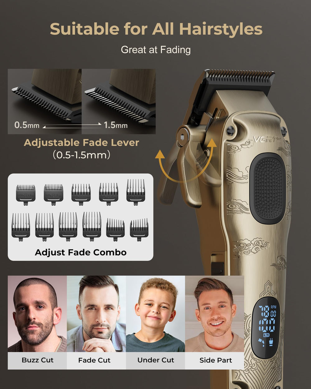 VGRPRO fade attachment in use for easy professional-looking fades.