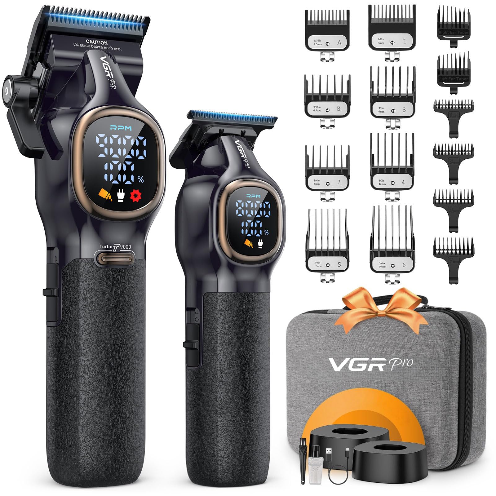 VGRPRO professional hair clippers on stand for cordless, all-day barber-grade use.