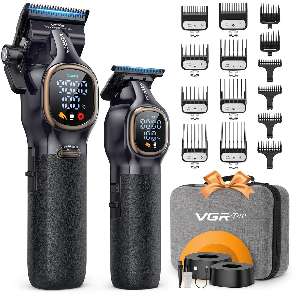 VGRPRO professional hair clippers on stand for cordless, all-day barber-grade use.