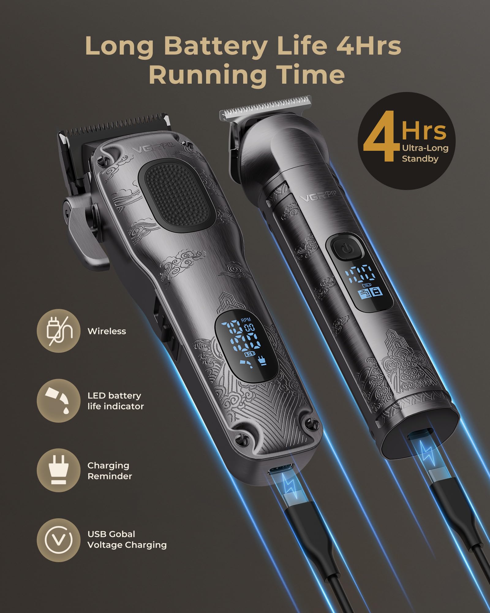 VGRPRO USB charging cable for convenient recharging anywhere.