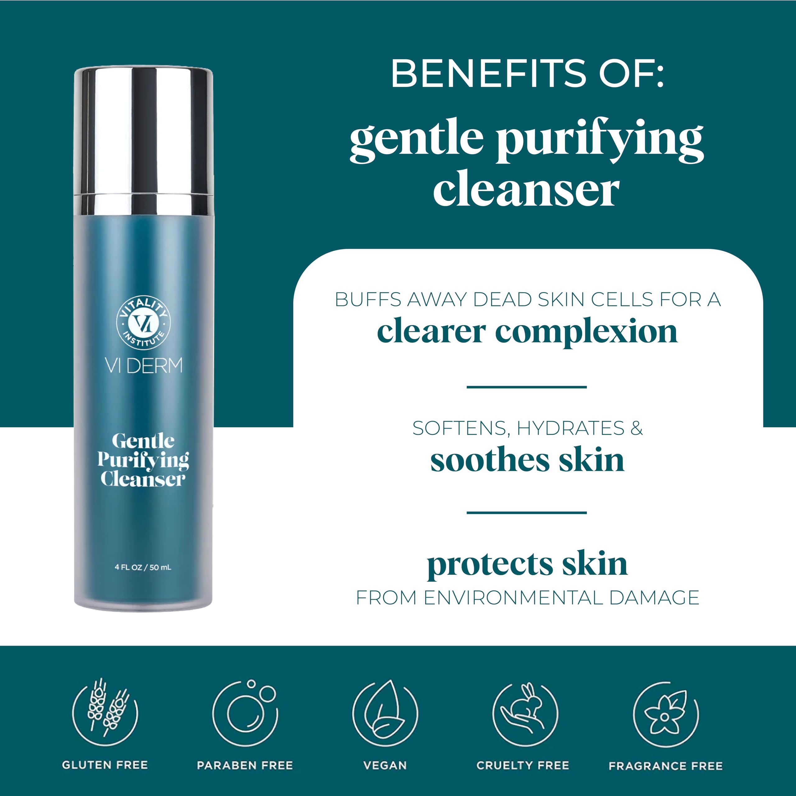 VI DERM Gentle Purifying Cleanser pour into sink, refreshing cleanse for daily use.