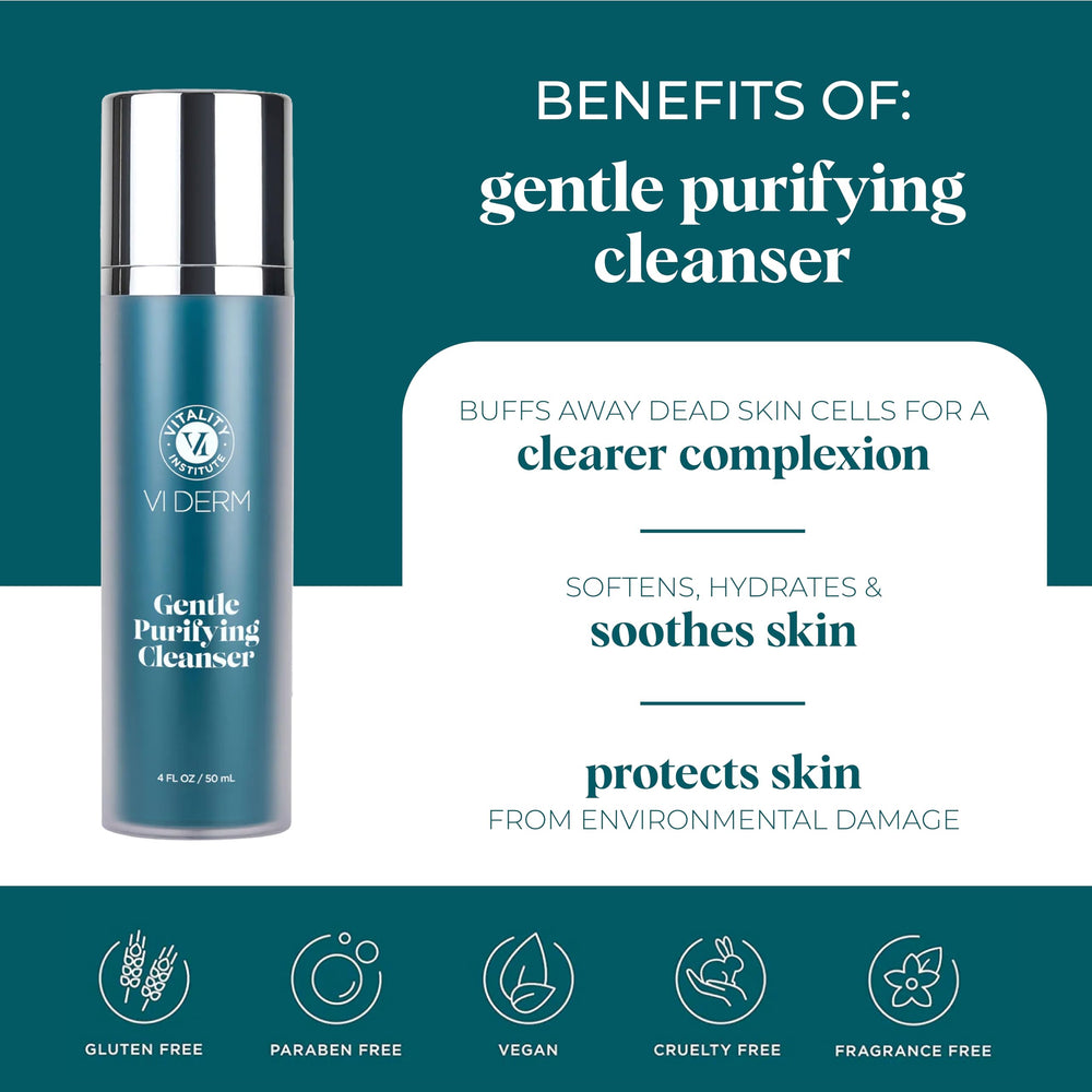 VI DERM Gentle Purifying Cleanser pour into sink, refreshing cleanse for daily use.