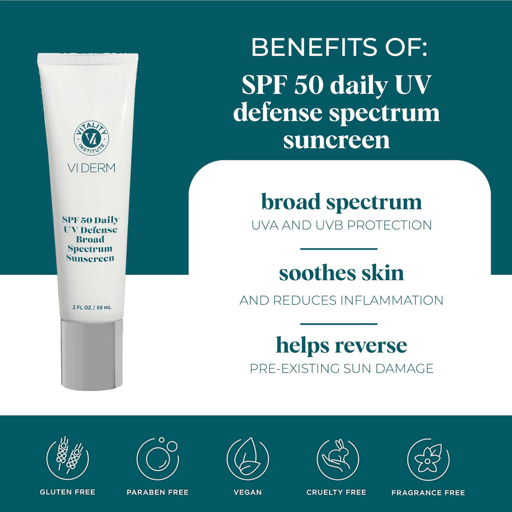 VI DERM SPF50 Daily UV Defense on the face provides lightweight, non-greasy protection for daily wear.